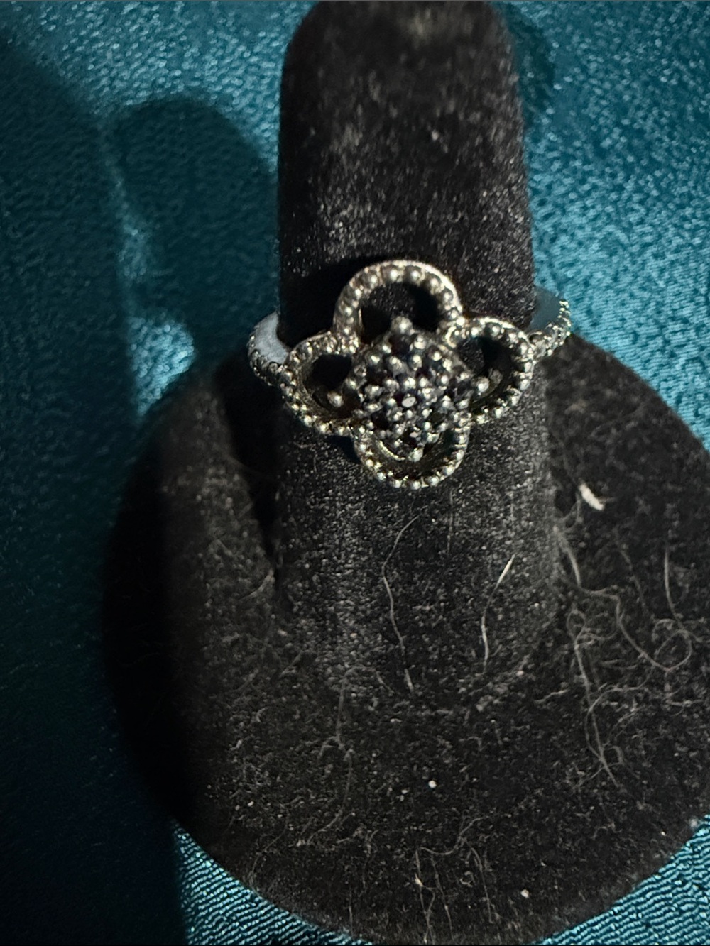 Sterling Silver and black diamond Floral Cluster Ring